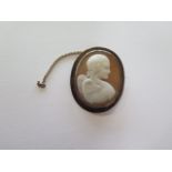 A 9ct gold Cameo angel brooch, 4cm x 3cm, approx 7.8 grams, missing safety pin but generally good