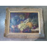 An oil on canvas still life, unsigned, in a gilt frame, some wear to painting and frame, frame