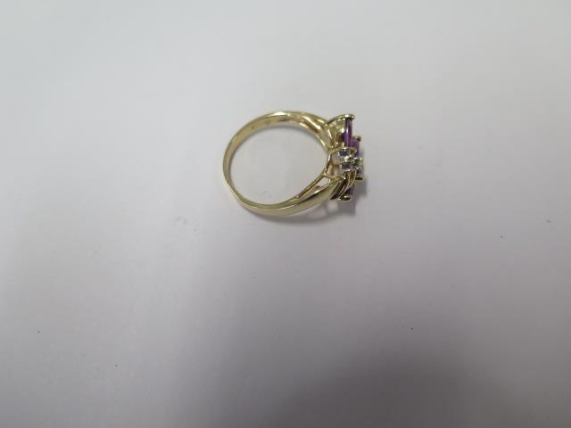 A pretty 14ct yellow gold Amethyst and diamond floral spray ring, size O, marked 14K, approx 3 - Image 2 of 3