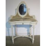 A painted marble top continental dressing table with a drawer, 132cm tall x 90cm x 43cm