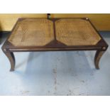 A mahogany and gilt bergere stool in the Regency style, 39cm tall x 100cm x 66cm top