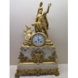 A 19th century Henry Marc Paris ormolu and white marble figural mantel clock surmounted with a