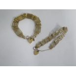 A hallmarked 9ct yellow gold gate link bracelet and another gold bracelet, tests to approx 9ct,