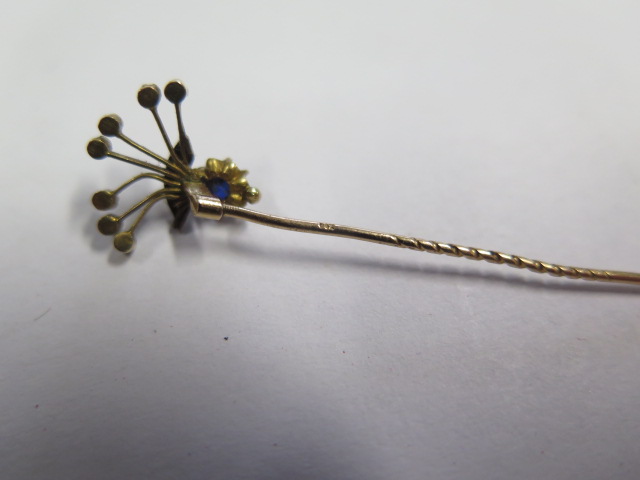 A collection of six tie pins including a sword, one pin marked 18ct, total weight with base metal - Image 3 of 4