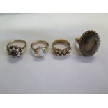 Four 9ct gold rings, sizes K, M, O approx total weight 23.8 grams, some usage marks but reasonably