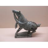 An Oriental carved soapstone figure of a rearing horse, 28cm tall x 30cm long, in generally good