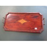 An Edwardian mahogany inlaid twin handle tray, 68cm x 35cm, in generally good condition with some