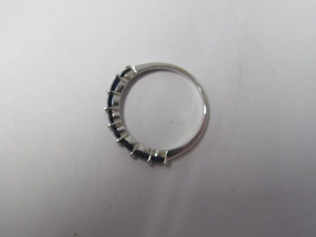 An 18ct white gold blue sapphire and diamond 17 stone ring marked 750, size N, approx 2gs, in good - Image 3 of 4