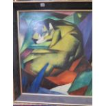 After Franz Marc 'The Tiger' oilograph on board in a gilt ebonised frame, 88cm x 80cm, indistinct