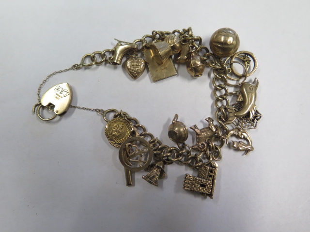 A 9ct gold charm bracelet with 20 assorted charms, bracelet approx 20cm long, total weight approx