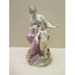 A late 19th century Meissen porcelain group of Venus and Cupid in 'Love disarmed' pose, blue crossed