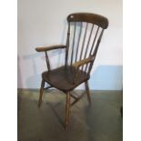 A Victorian ash and elm stick back grandfather chair, 113cm tall x 59cm wide
