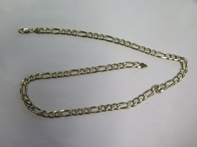 A 9ct yellow and white gold necklace, 63cm long, approx 55.6 grams, in good condition and clasp
