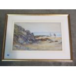 Watercolour children on a beach, signed J Gadsby, in a gilt frame 49cm x 64cm