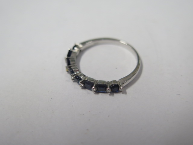 An 18ct white gold blue sapphire and diamond 17 stone ring marked 750, size N, approx 2gs, in good - Image 2 of 4