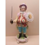 A Large late 19th century Derby porcelain figure of Falstaff raised on a gilt c-scroll base, 47cm