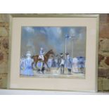 A Nigel Longmore horse racing scene, 'Racing at Trouville', gouache on canvas, signed and dated