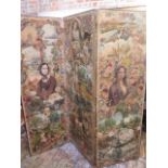 A Victorian decoupage three fold dressing screen, 185cm tall x 186cm wide