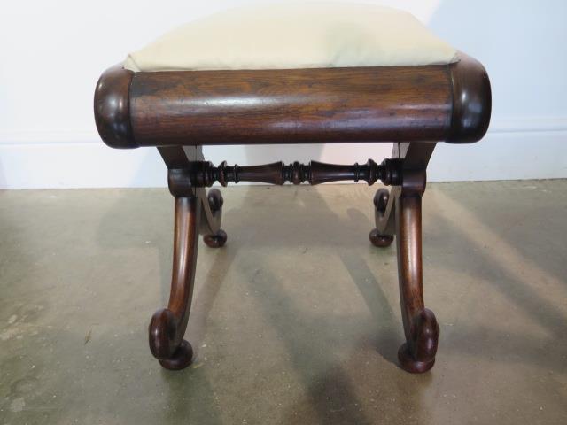 A 19th century rosewood cross frame stool in good condition, recently reupholstered, 42cm tall x - Image 2 of 4