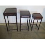 A nest of three Oriental carved sidetables in good sturdy condition, minor cracking to tops, 67cm