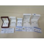 Three pairs of GTV yellow gold earrings, pair of 9ct white gold earrings and a pair of 14ct