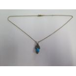 A hallmarked 9ct yellow gold turquoise, diamond and pearl necklace, 46cm long, approx 6.4 grams in