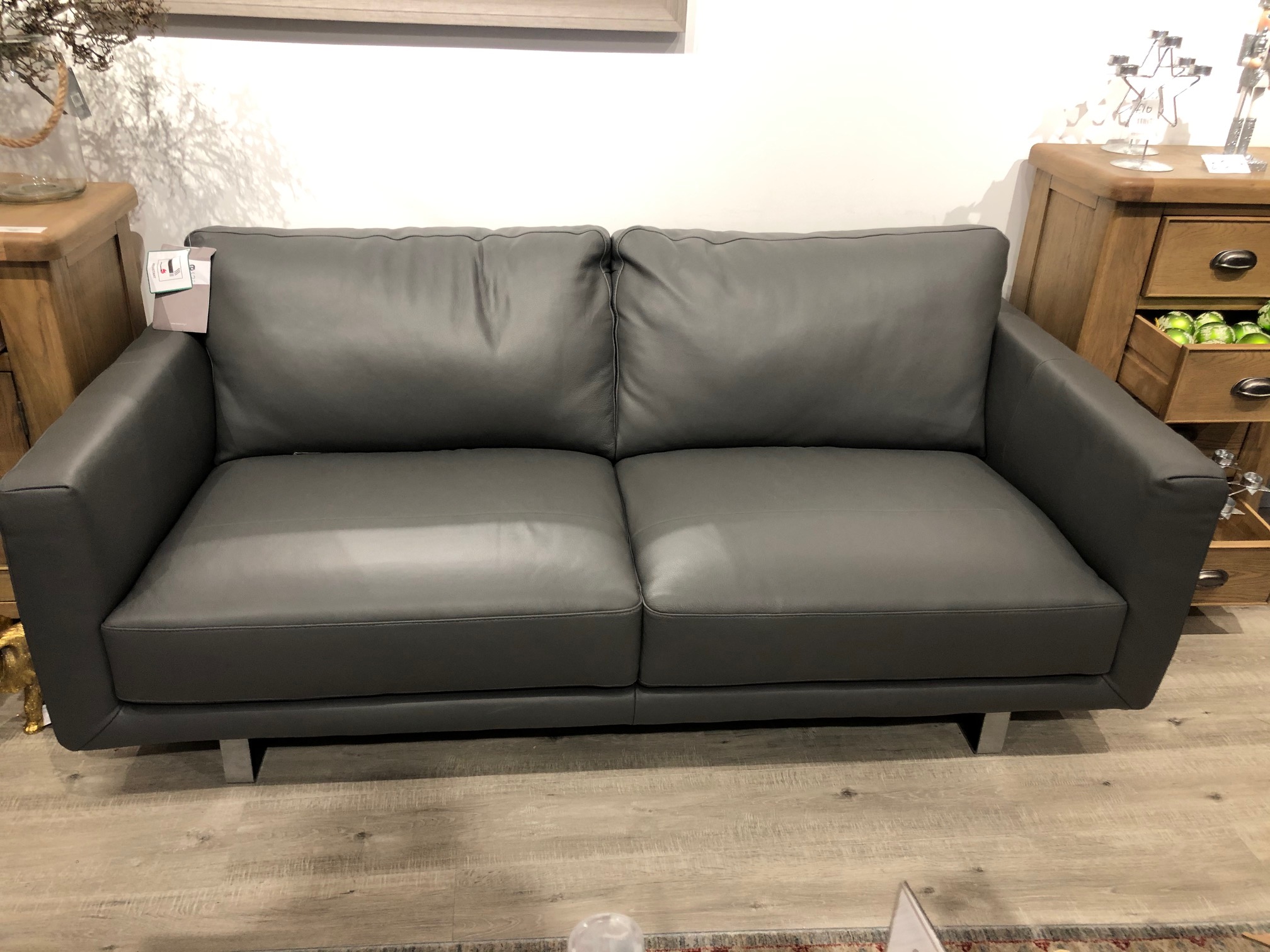 An ex display Italia Living Linea leather sofa in grey, 190cm, RRP £1,499