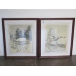 Anotoli Kuvin, Russian, born 1931, a pair of watercolours snow scenes, frame sizes 67cm x 56cm, both