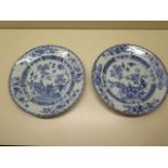 A pair of 18th century Chinese blue and white dished plates, 22cm diameter, both in good condition