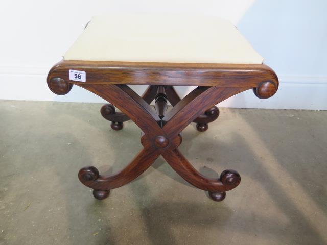 A 19th century rosewood cross frame stool in good condition, recently reupholstered, 42cm tall x