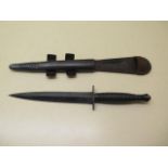 A 3rd pattern fighting knife with a leather scabbard, blade length 17.5cm, generally good condition,