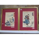 Two Japanese coloured prints, Kuniyoshi and Hiroshige II and Kunisada II, both in gilt frames 53cm x