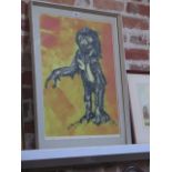 Michael Gurney 'Monotype' lithographic print of a monkey, signed in pencil, framed and glazed,