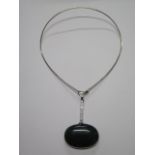 A Georg Jensen sterling silver Vivianna Torun jade dew drop pendant, 7cm x 4.5cm, in generally