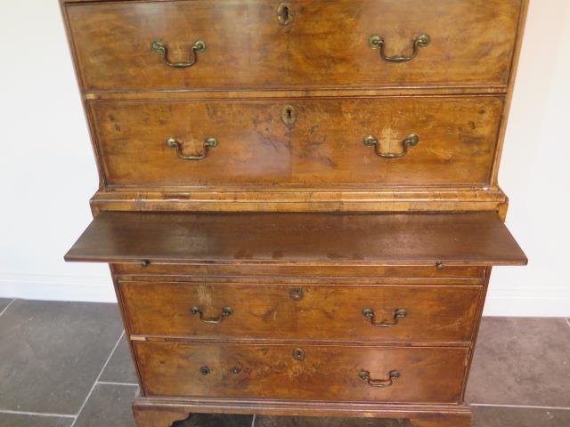 A George 1st walnut chest on chest with three small drawers, over a brushing slide and three further - Image 4 of 12