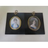 Two hand painted miniatures, one entitled verso Mrs North Leicester, frame sizes 12cm x 10cm, both