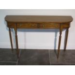 A satin wood D end two drawer side / hall table on turned legs, made by a local craftsman to a