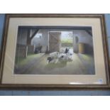 Paul Dawson watercolour, Sheep in a barn, in a gilt frame, 70cm x 91 cm, in good condition