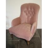 A Victorian button back fireside chair recently reupholstered, 92cm tall x 65cm wide x 76cm deep