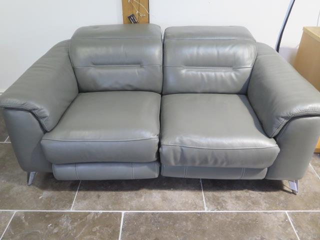 Two Furniture Village soft grey leather seater sofas with electric adjustable head and foot rests - Image 4 of 6