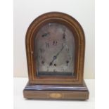 A German inlaid mahogany bracket / table clock striking on five rods, 38cm tall, running and in