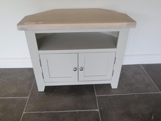 An ex display chalked oak corner TV unit