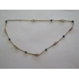 A hallmarked 9ct yellow gold and green stone necklace, 43cm long, approx 5.3 grams, clasp working,