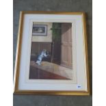 Paul Dawson watercolour, Friends in the hallway, in a gilt frame, 71cm x 57cm, in good condition