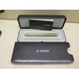 A Parker Sonnett ballpoint pen in original inner and outer boxes with instructions, gold plated in