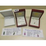 A 9ct white gold GTV rubellite pendant and fine chain and an 18ct yellow gold green tormaline