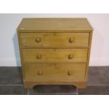 A Victorian pine three drawer chest, 78cm tall x 80cm x 42cm