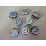 Five Crummles and Co enamel patch pots and three porcelain pots, all good apart from a chip to one