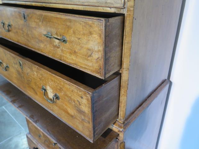 A George 1st walnut chest on chest with three small drawers, over a brushing slide and three further - Image 5 of 12