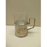 A Russian silver tea glass holder, hallmarked to base and stamped 84, approx weight 3.7 troy oz,